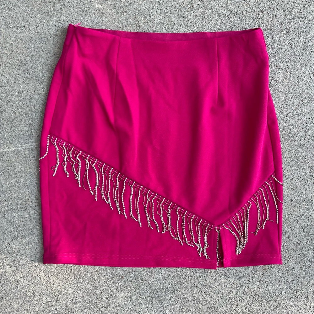 Allegra K Barbie Hot Pink Rhinestone Fringe Skirt